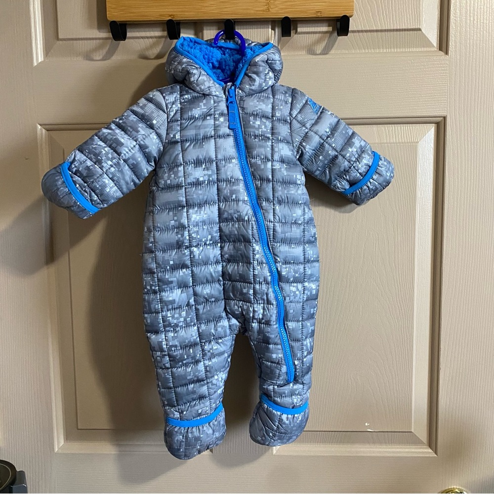 Snozu Silver Blue Fleece Lined Infant Quilted Puffer Snowsuit Bunting Size 3-6M